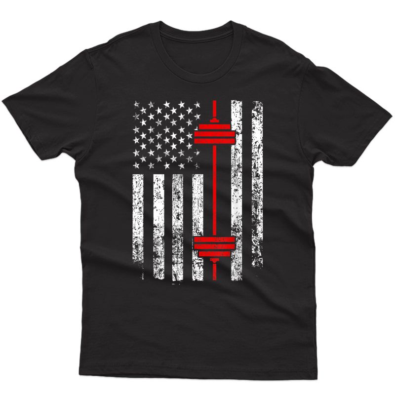 Barbell And American Flag Weight Lifting T-shirt
