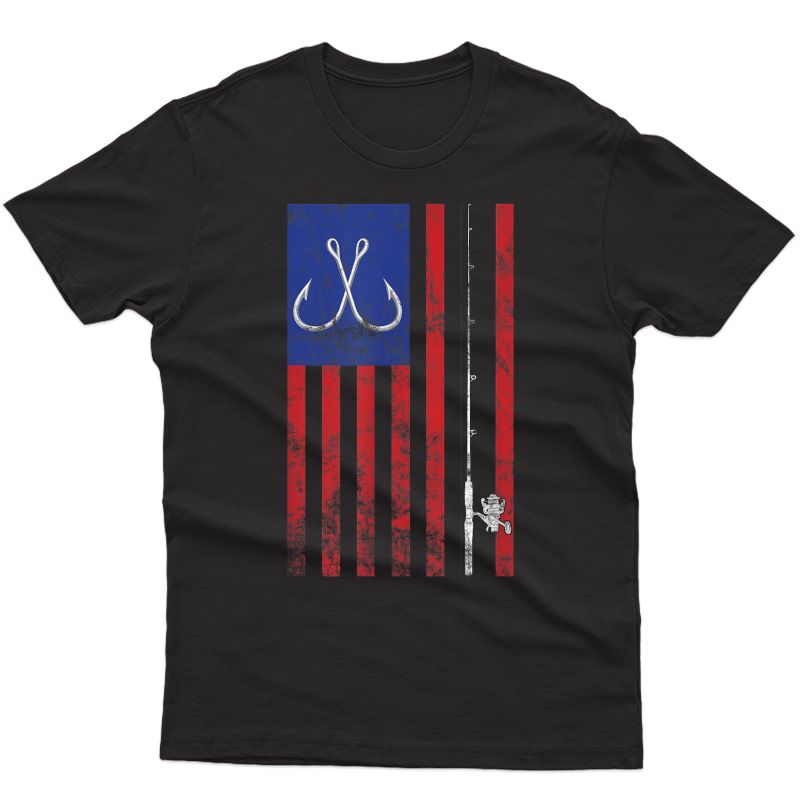 Bass Fishing Pole American Flag Color Vintage T-shirt