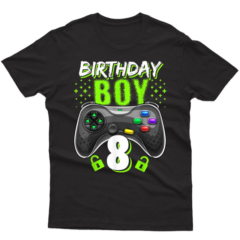 Birthday Boy 8 Video Game Controller Gamer 8th Birthday Gift T-shirt