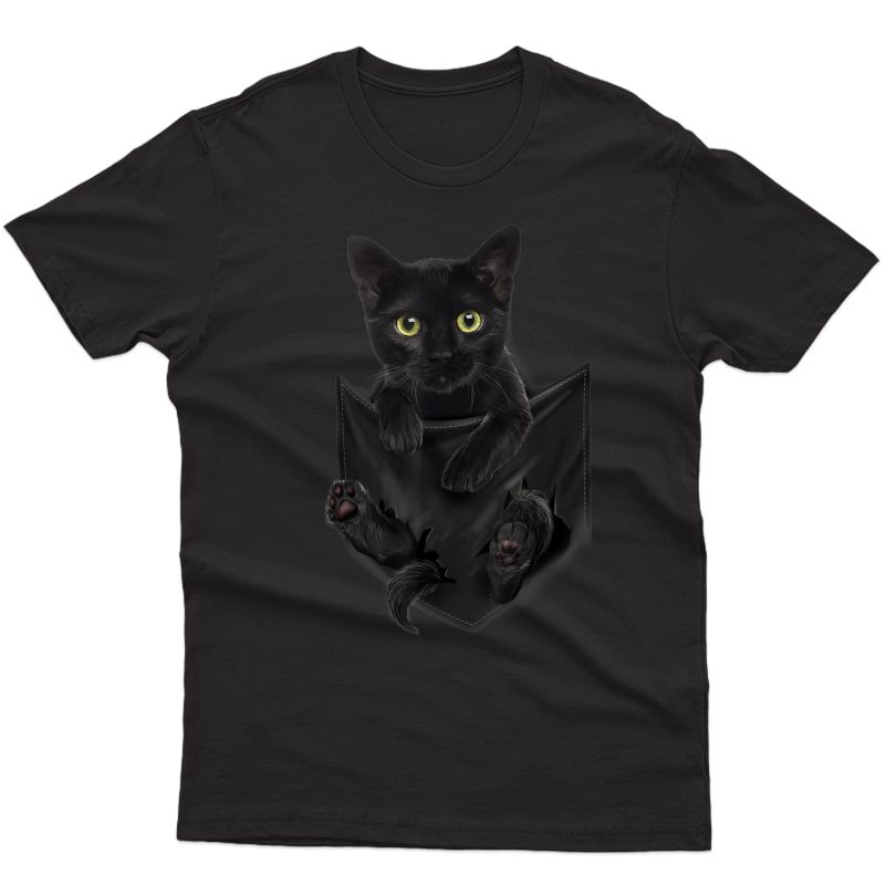 Black Cat Stern In Pocket T-shirt Cats T Gifts