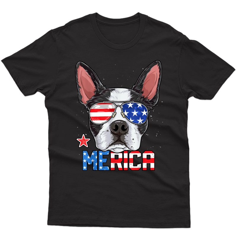 Boston Terrier Merica 4th Of July T Shirt Dog Puppy