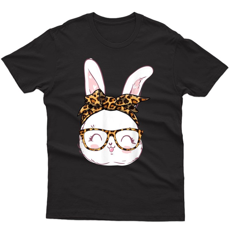 Bunny Glasses Leopard Print Bandana Funny Easter Eggs T-shirt