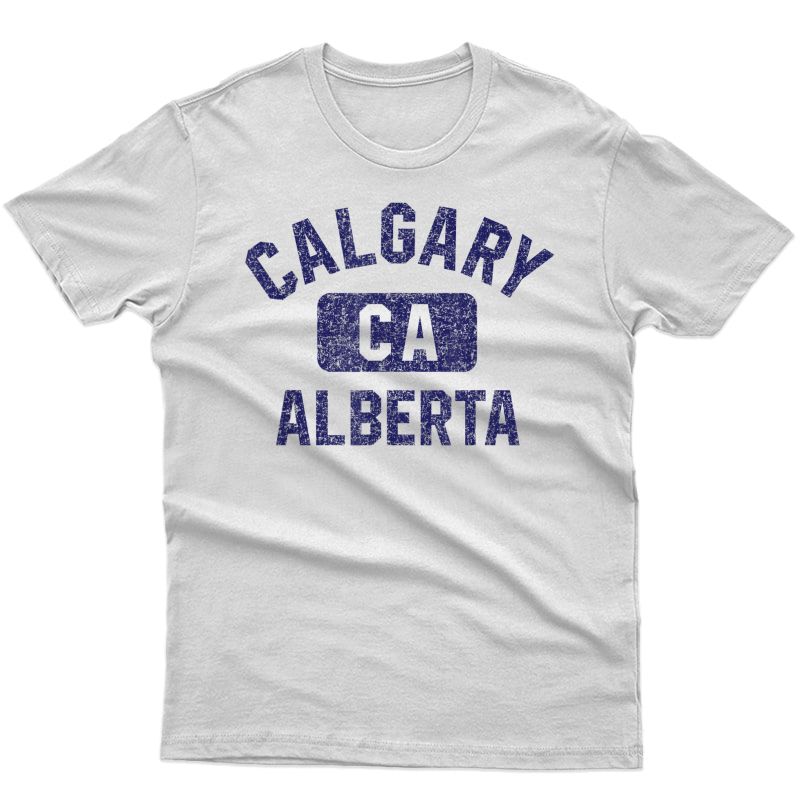 Calgary Ca Gym Style Distressed Navy Blue Print T-shirt