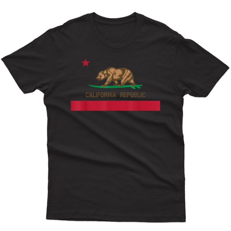 California Republic Surfing Bear State Flag T-shirt