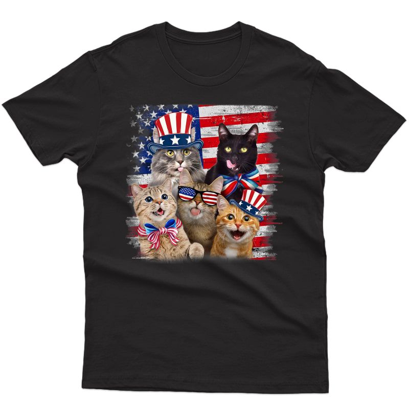 Cat Happy Freedom Day Cat Lovers Cat Moms 4th July American T-shirt