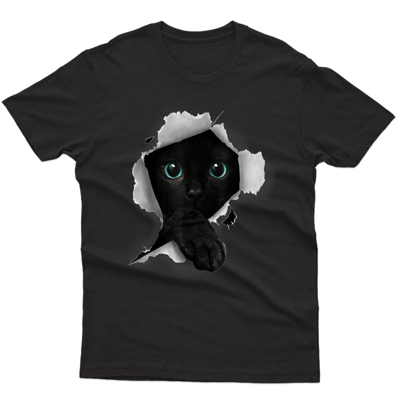 Cat Shirt, Cat Tshirt, Black Cat Torn Cloth Shirt, Kitten T-shirt