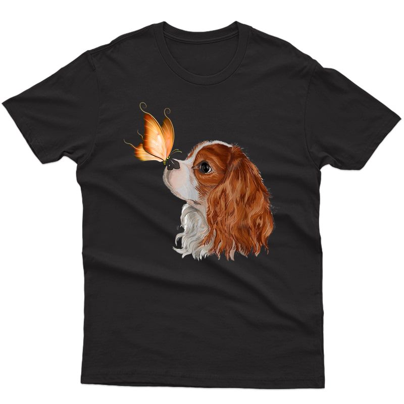 Cavalier King Charles Spaniel With Butterfly - Dog Lover T-shirt