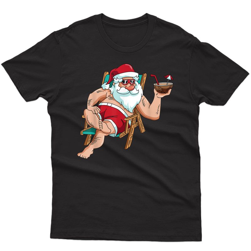 Christmas In July Santa On Beach Independence Day Summer T-shirt