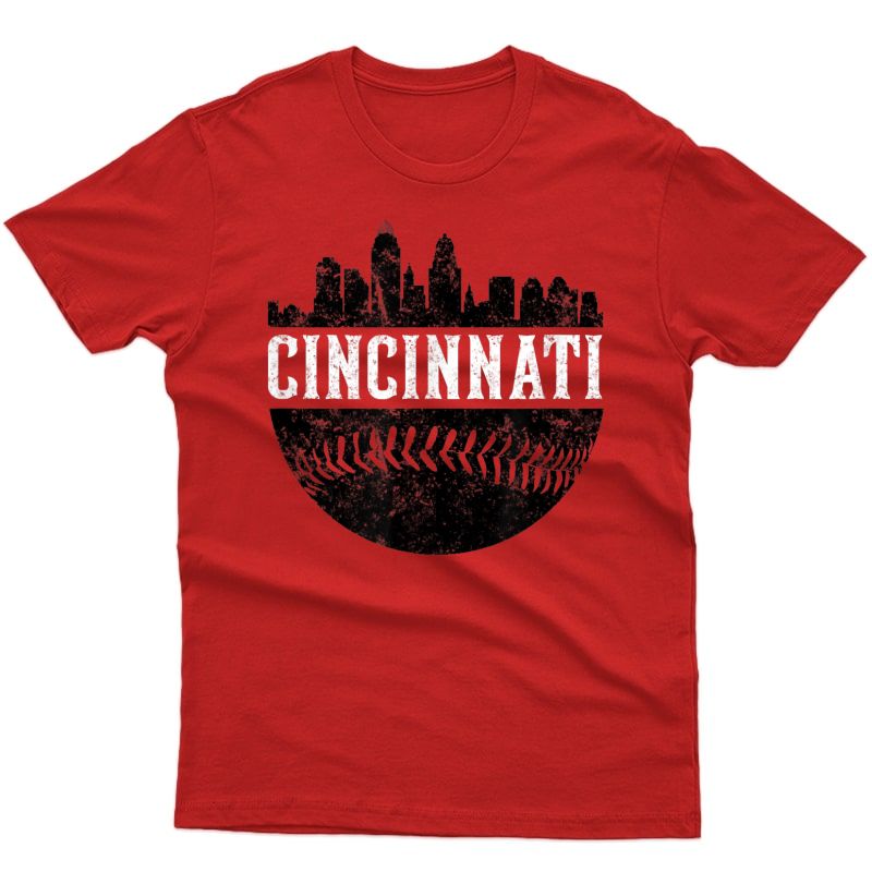 Cincinnati Ohio City Skyline Baseball Retro Vintage T-shirt