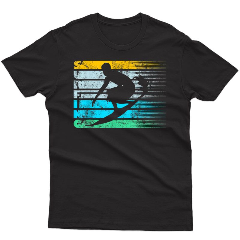 Cool Surfing Vintage Retro Silhouette Distressed T