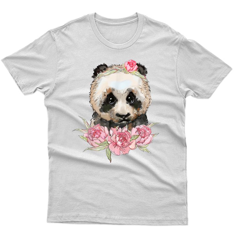 Cute Baby Panda Bear In Flowers Illustration T-shirt