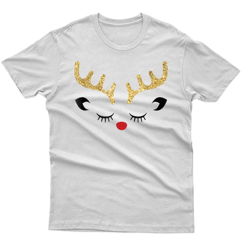 Cute Christmas Reindeer Red Nose Girls Gift Holiday T Shirt