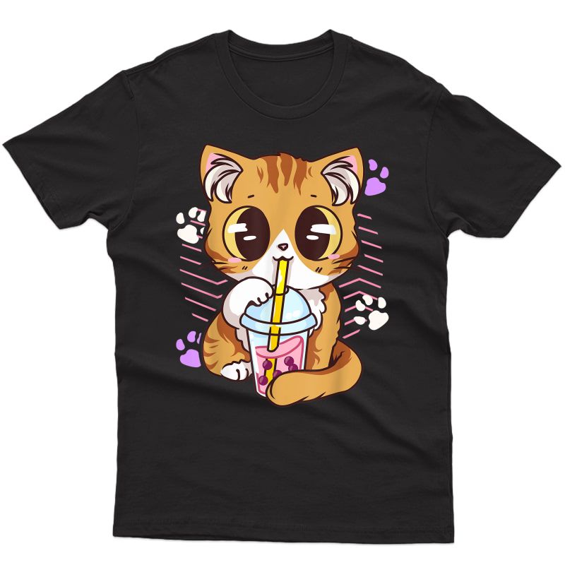 Cute Kawaii Cat Boba Bubble Milk Tea Anime Kitten T-shirt