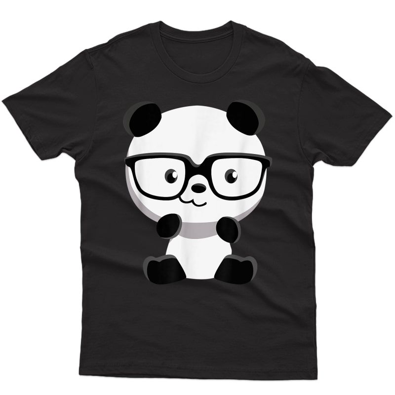 Cute Little Bear Panda Nerd With Glasses Funny T-shirt Gifts