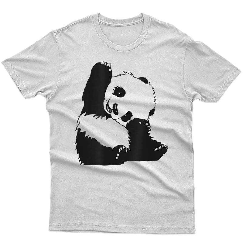 Cute Snuggle Panda Bear T Shirt - Waving And Smiling Panda