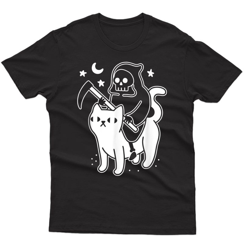 Death Rides A Black Cat Funny Halloween Costume Scary Shirt
