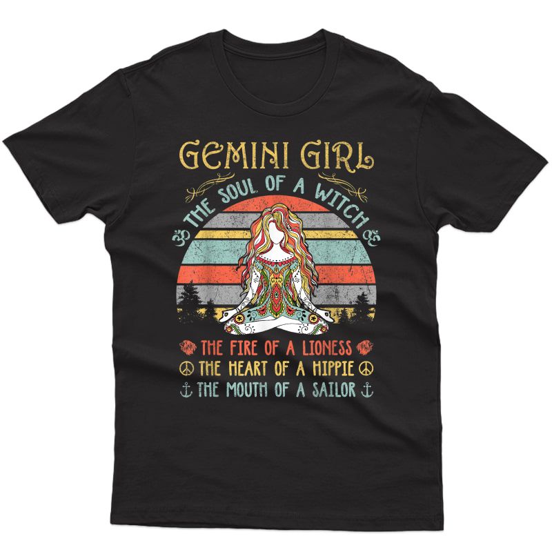 Gemini Girl The Soul Of A Witch Vintage Yoga Birthday Gift T-shirt
