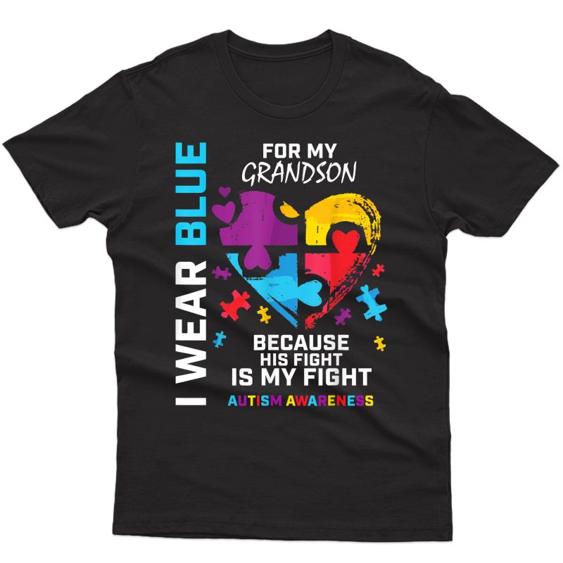 Grandma Grandpa I Wear Blue For My Grandson Autism Awareness T-shirt