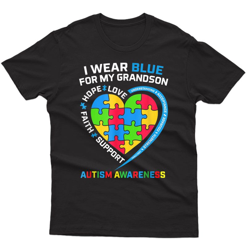 Grandma Grandpa I Wear Blue For My Grandson Autism Awareness T-shirt