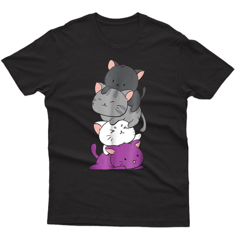 Kawaii Cat Pile Anime T-shirt - Asexual Pride Flag Kittens