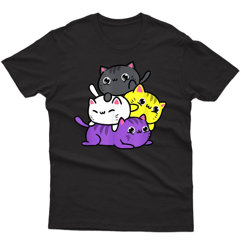Kawaii Cat Pile Nonbinary Pride T-shirt