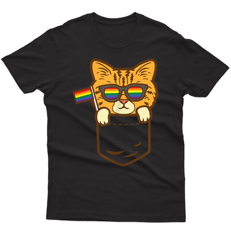 Kitten Purride Cat Pocket Lgbtq Rainbow Flag Gay Pride Ally T-shirt