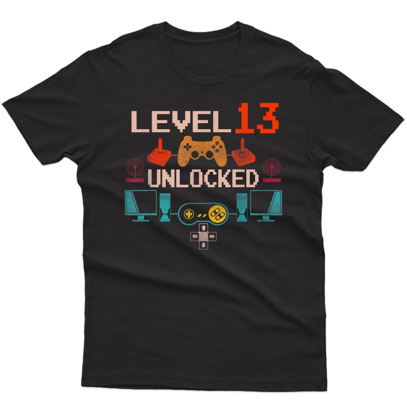 Level 13 Unlocked Gamer Decorations Party 13th Birthday Boy T-shirt