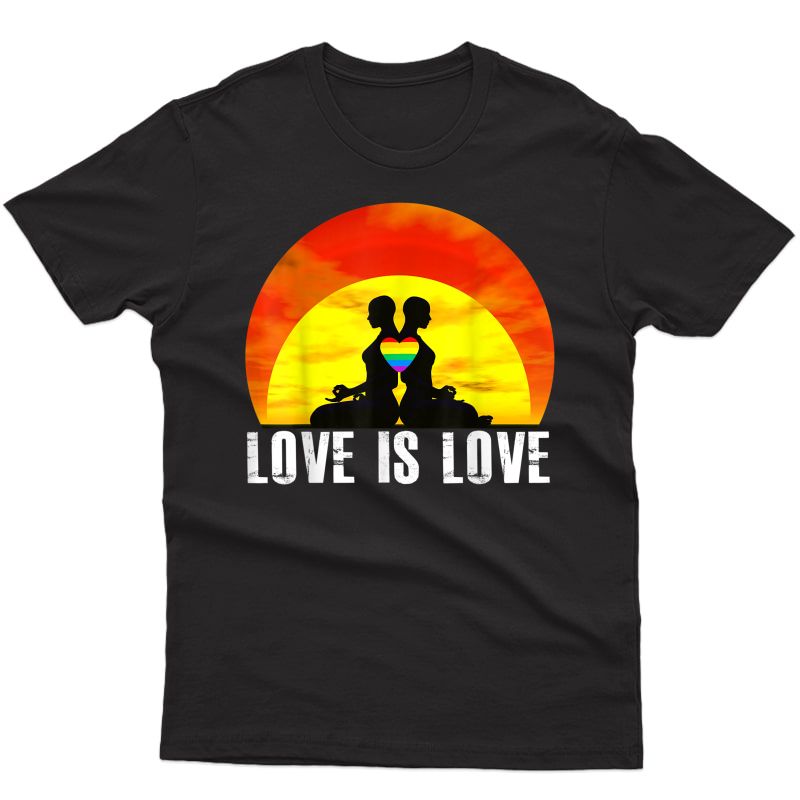 Love Is Love Gay Pride Lgbt Rainbow Yoga Sunset Meditation T-shirt