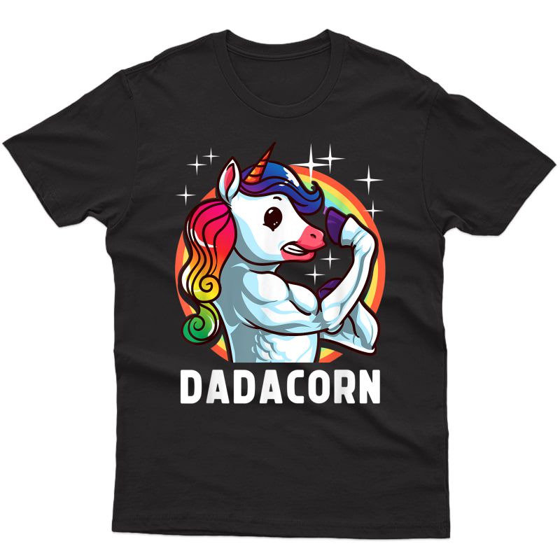 S Dadacorn Funny Unicorn Dad Gym Muscle Workout Father's Day T-shirt