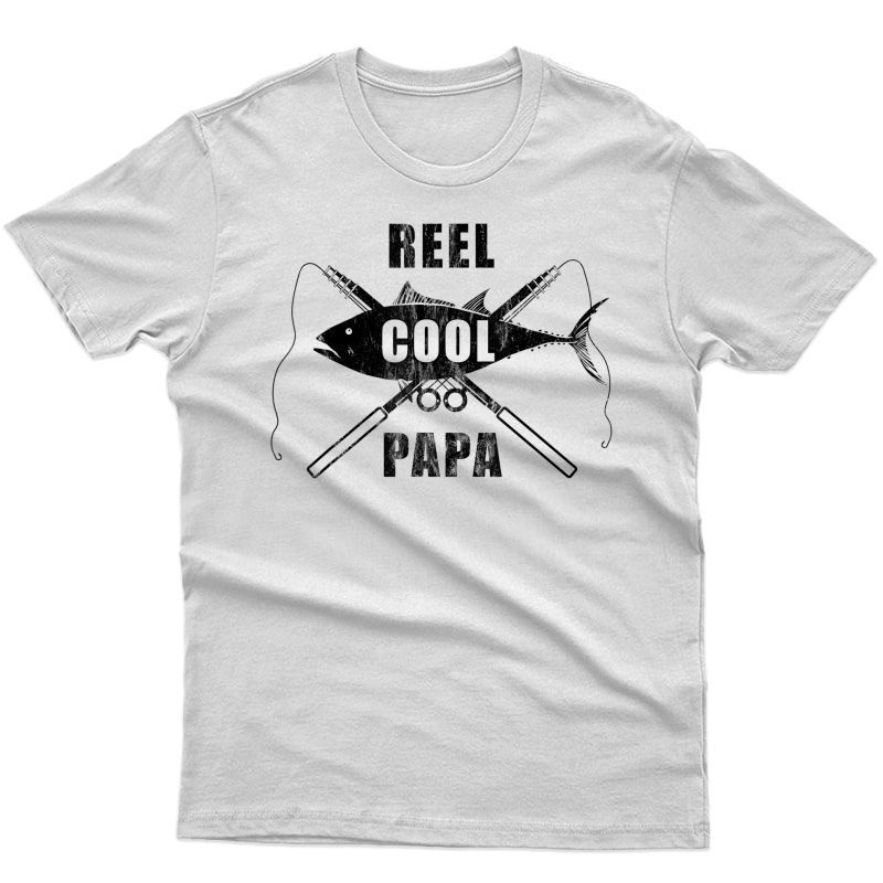 S Reel Cool Papa Tee Funny Fishing Vintage Gift Black T-shirt