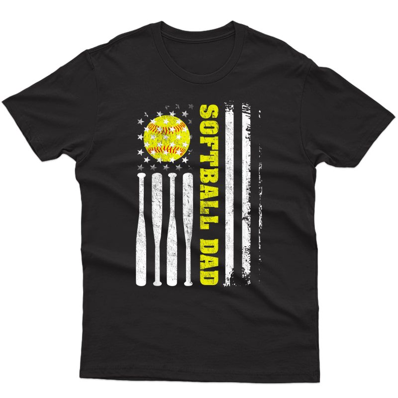 S Softball Dad Vintage Usa American Flag Father's Day T-shirt