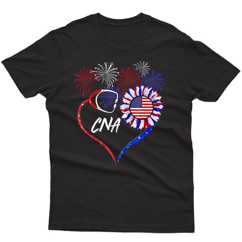 Patriotic Nurse Cna 4th Of July American Flag Sunflower Love T-shirt