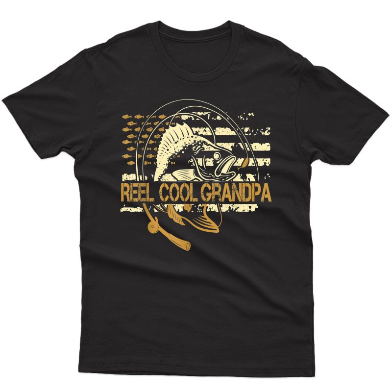Reel Cool Grandpa Shirt Fathers Day American Flag Fishing T-shirt