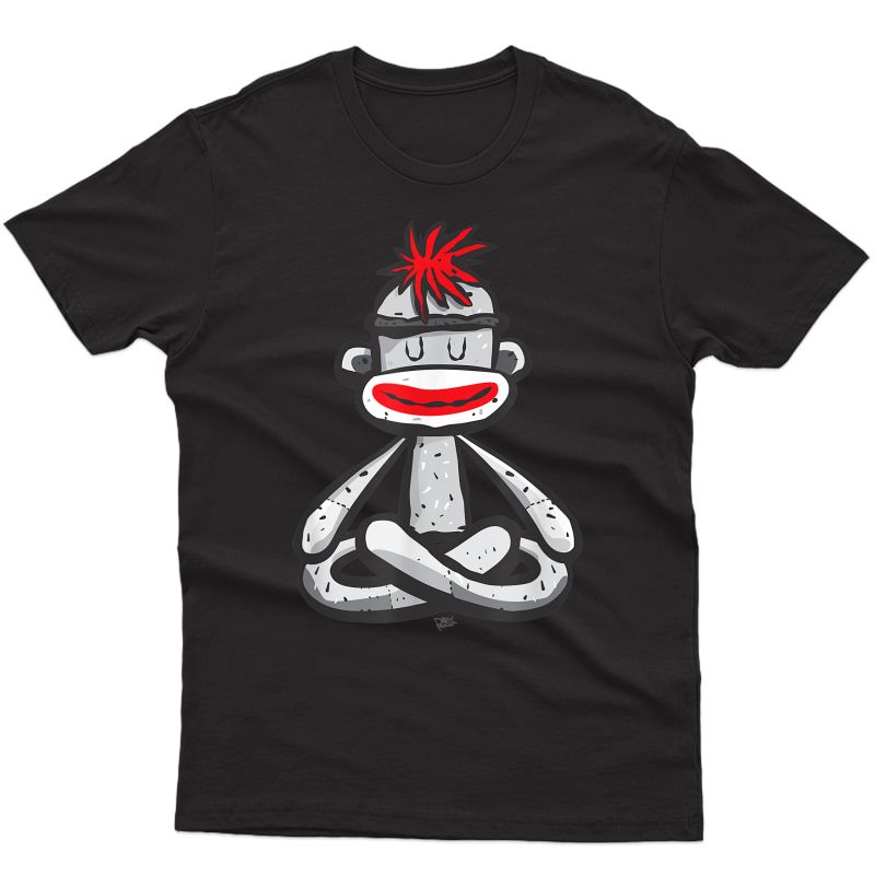 Sock Monkey In Seated Lotus Yoga Pose Funny Mindfulness Gift T-shirt