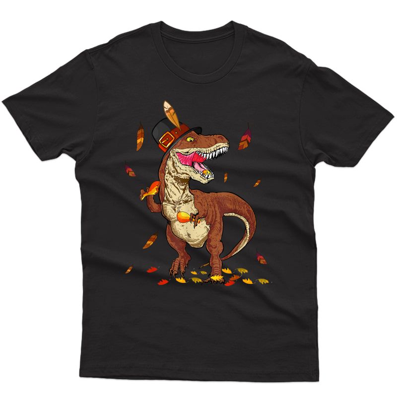 Thanksgiving T Rex Dinosaur Eating Turkey Leg T-shirt
