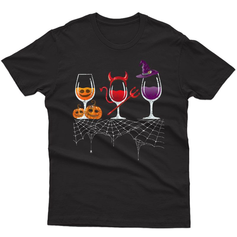 Vintage Halloween Red Wine Glass Pumpkin Devil Witch Cute T-shirt