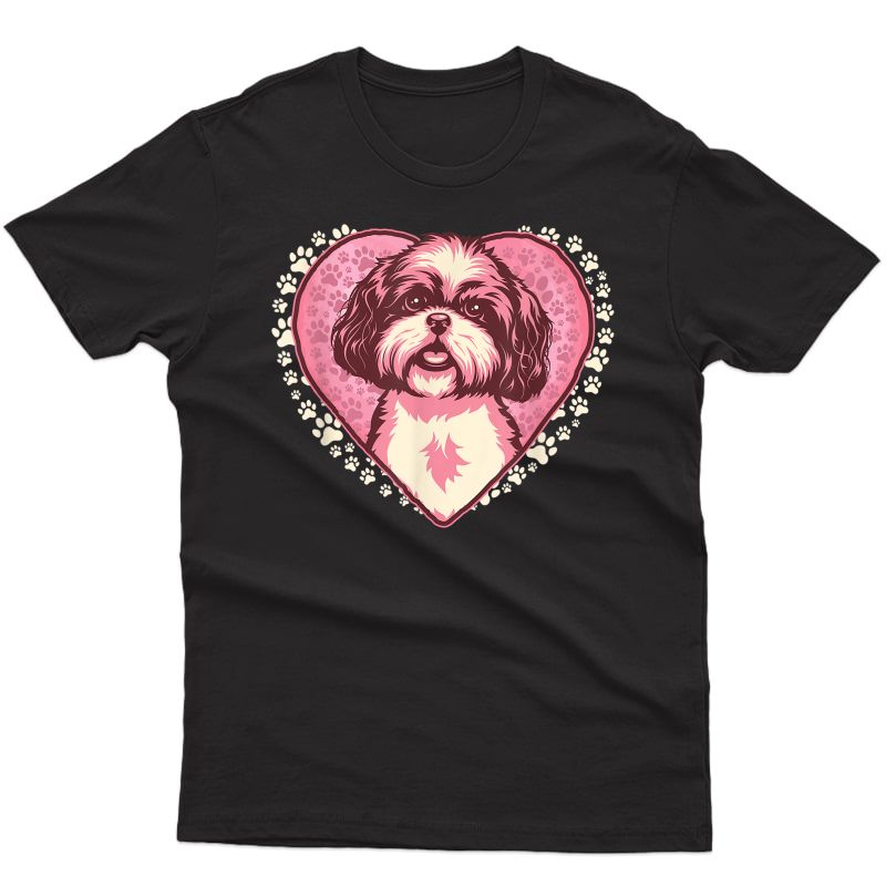 Vintage Shih Tzu Dog Gift Lovely Puppy Doggy In Heart Paws T-shirt